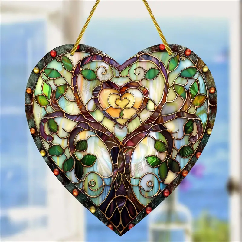 Heart-Shaped Stained Tree of Life Ornament (8 inches)