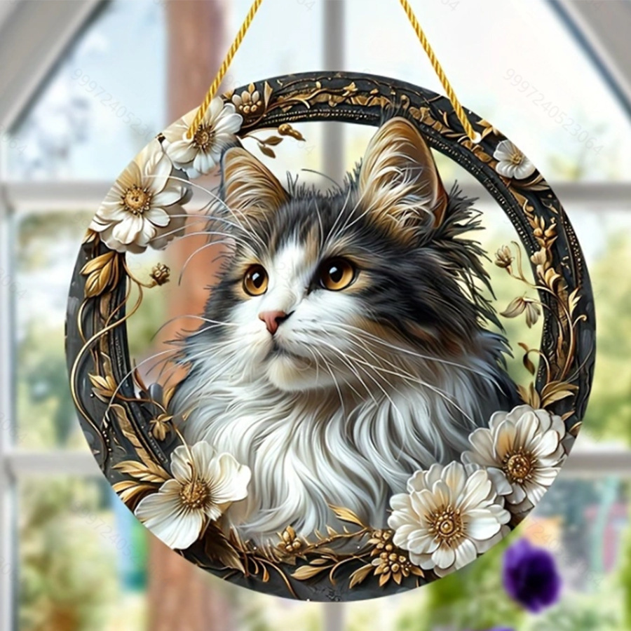 Floral Cat Portrait Hanging Ornament (8 inches)