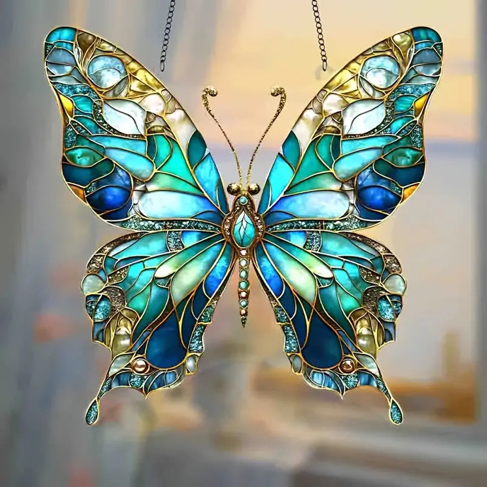 Majestic Butterfly Stained Glass Hanging (8 inches)