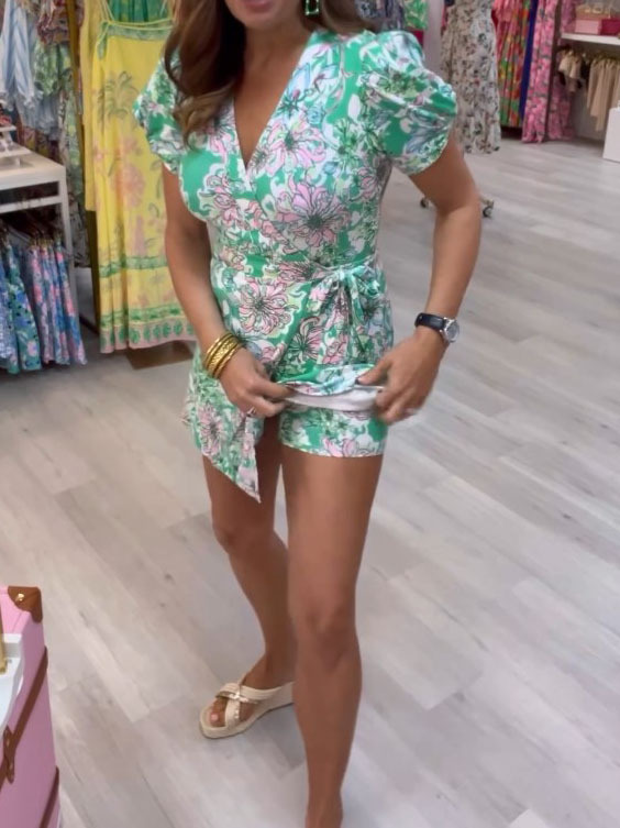 Puff Green Floral Romper Dress (With Shorts Separate) – Glamastore