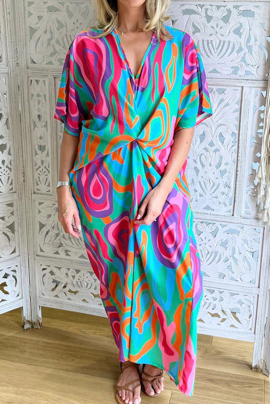 Multicolor printed knotted dress