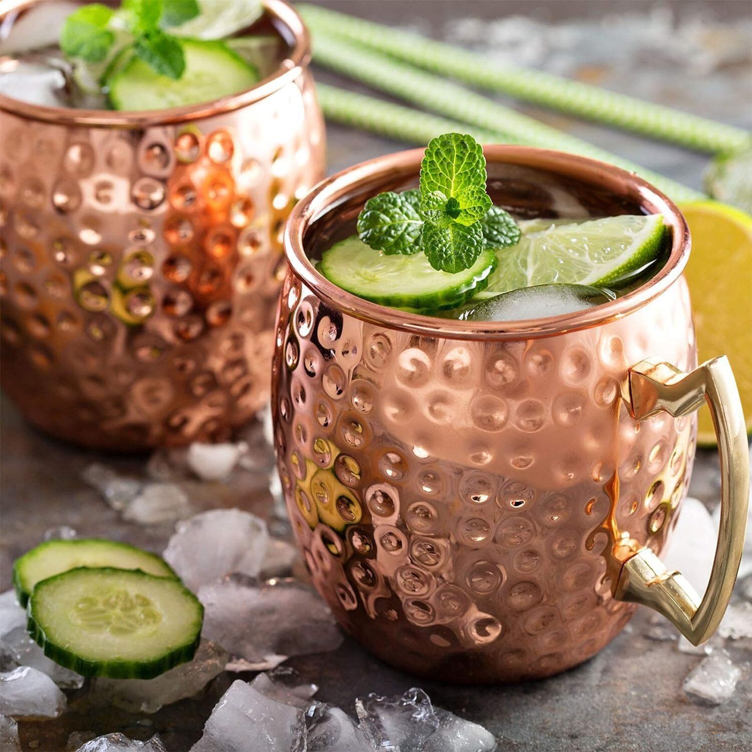 LIVEHITOP Moscow Mule Copper Mugs Set of 2 PC,19.5 Oz Copper Cup with Coasters for Cocktail, Wine, Beer, Cold Drink, Home, Bar, Party, Gifts (Pack of 2)