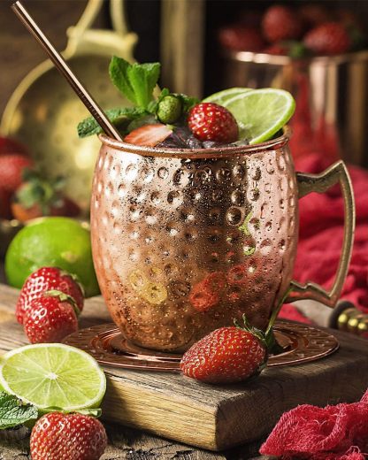 LIVEHITOP Moscow Mule Mug Set of 4 PC, 19.5oz Hammered Copper Cup with Copper Coasters and 4 Copper Straws for Cocktail, Beer, Cold Drink, Home, Bar, Party, Gifts