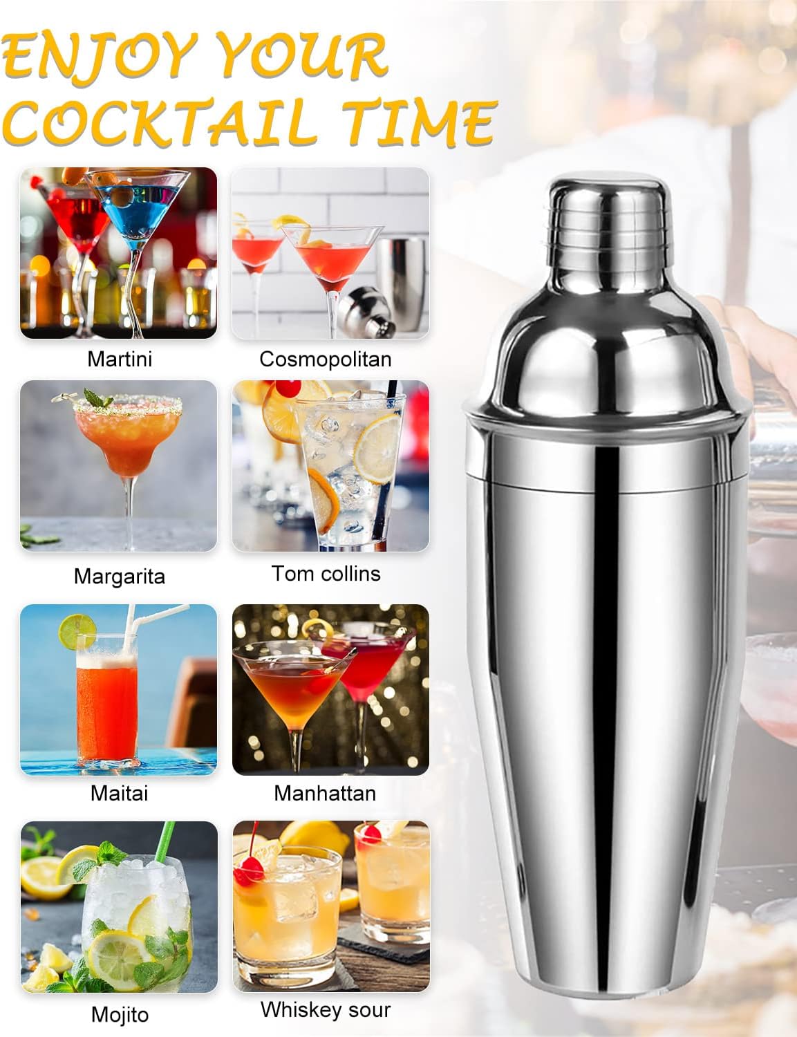 LIVEHITOP Cocktail Making Set, 9Pcs Stainless Steel Bartender Kit Professional Cocktail Shaker Set with 750ML Boston Shaker for Home, Bar, Party