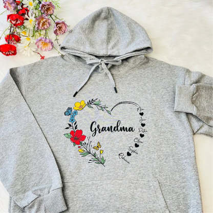 Mom's Flower Heart Customized Names Crewneck/Hoodie