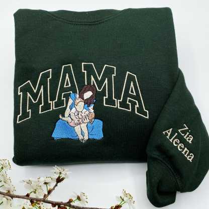 Custom Mama Sweatshirt with Photo  Mama and Kids Portrait Family Portrait Hoodie Gift For Mother's Day