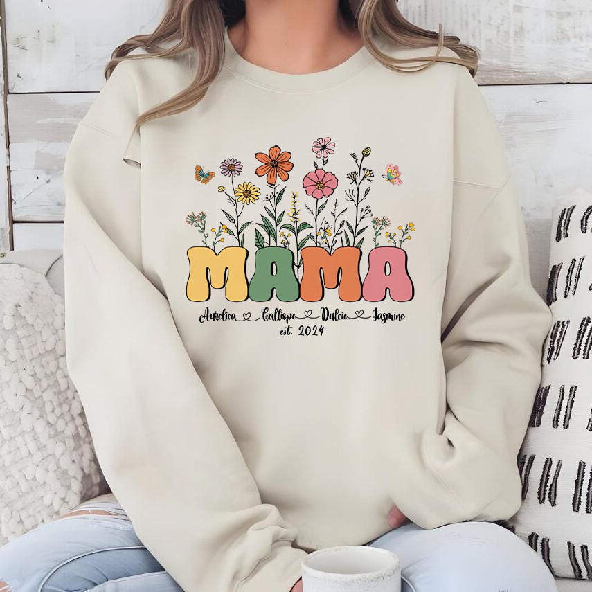 Custom Date Mom Flower Heat Transfer Sweatshirt With Name