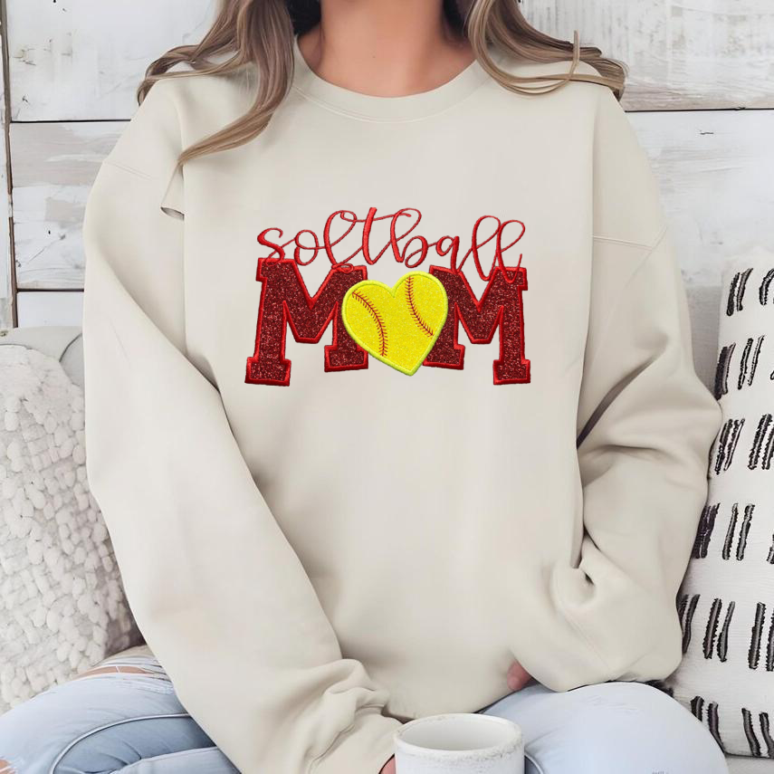 Custom Embroidered Glitter Softball Mom Sweatshirt