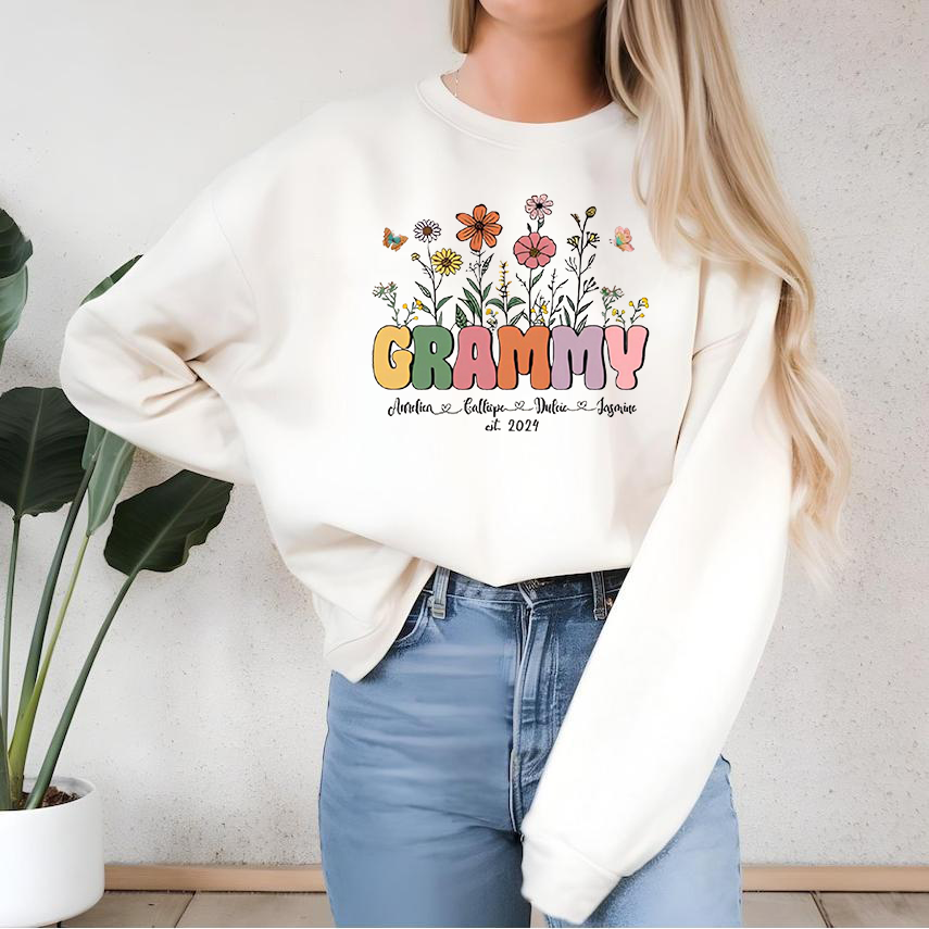 Custom Date Mom Flower Heat Transfer Sweatshirt With Name