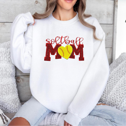 Custom Embroidered Glitter Softball Mom Sweatshirt