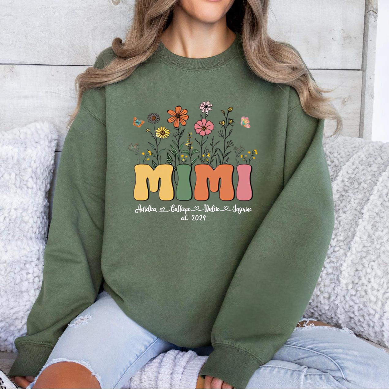 Custom Date Mom Flower Heat Transfer Sweatshirt With Name