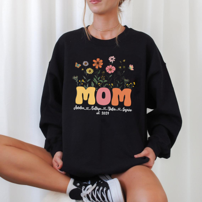 Custom Date Mom Flower Heat Transfer Sweatshirt With Name