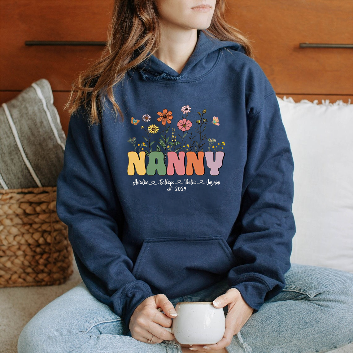 Custom Date Mom Flower Heat Transfer Sweatshirt With Name