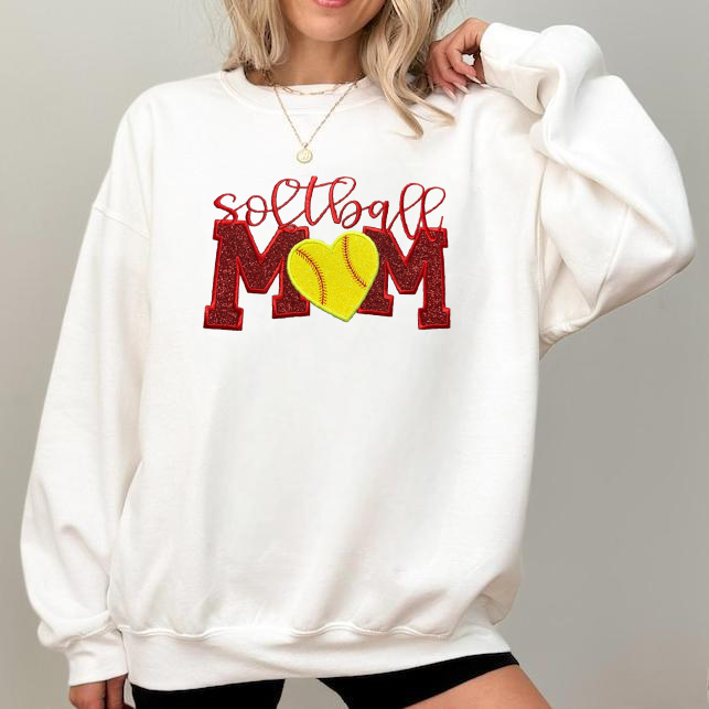 Custom Embroidered Glitter Softball Mom Sweatshirt