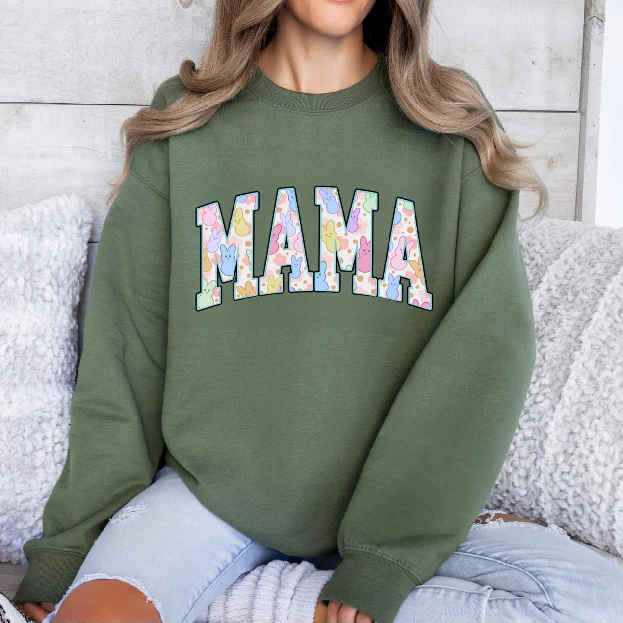 Custom Easter Bunny Mommy Heat Pressed T-Shirts And Sweatshirts For Mother's Day Gifts