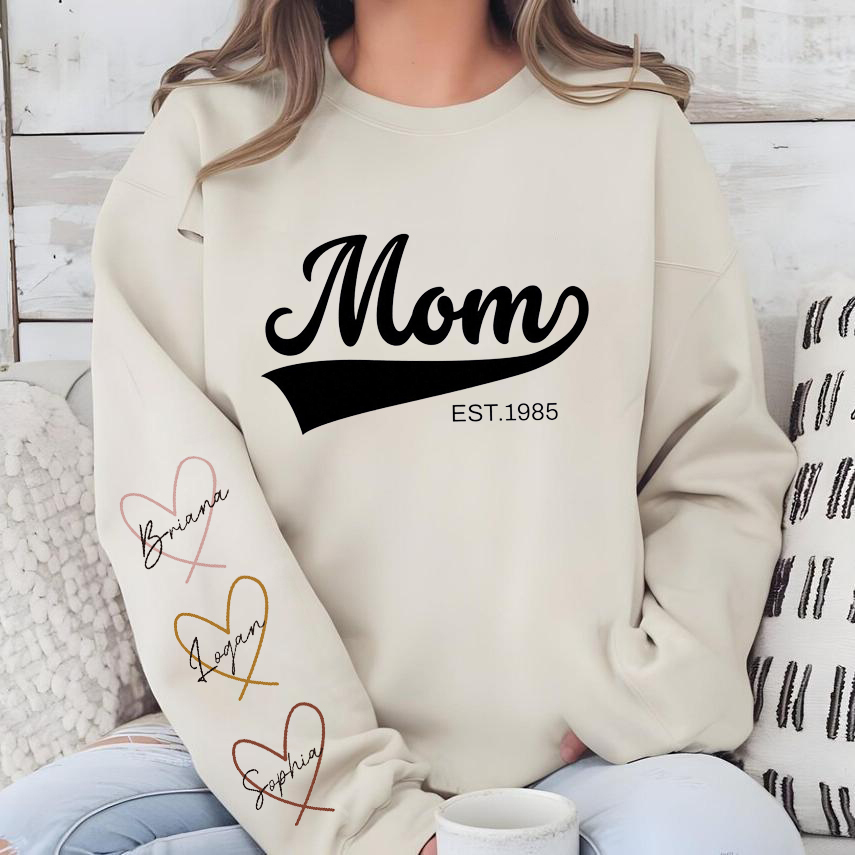Custom Big MAMA With Kid's Name On Sleeve Sweatshirt