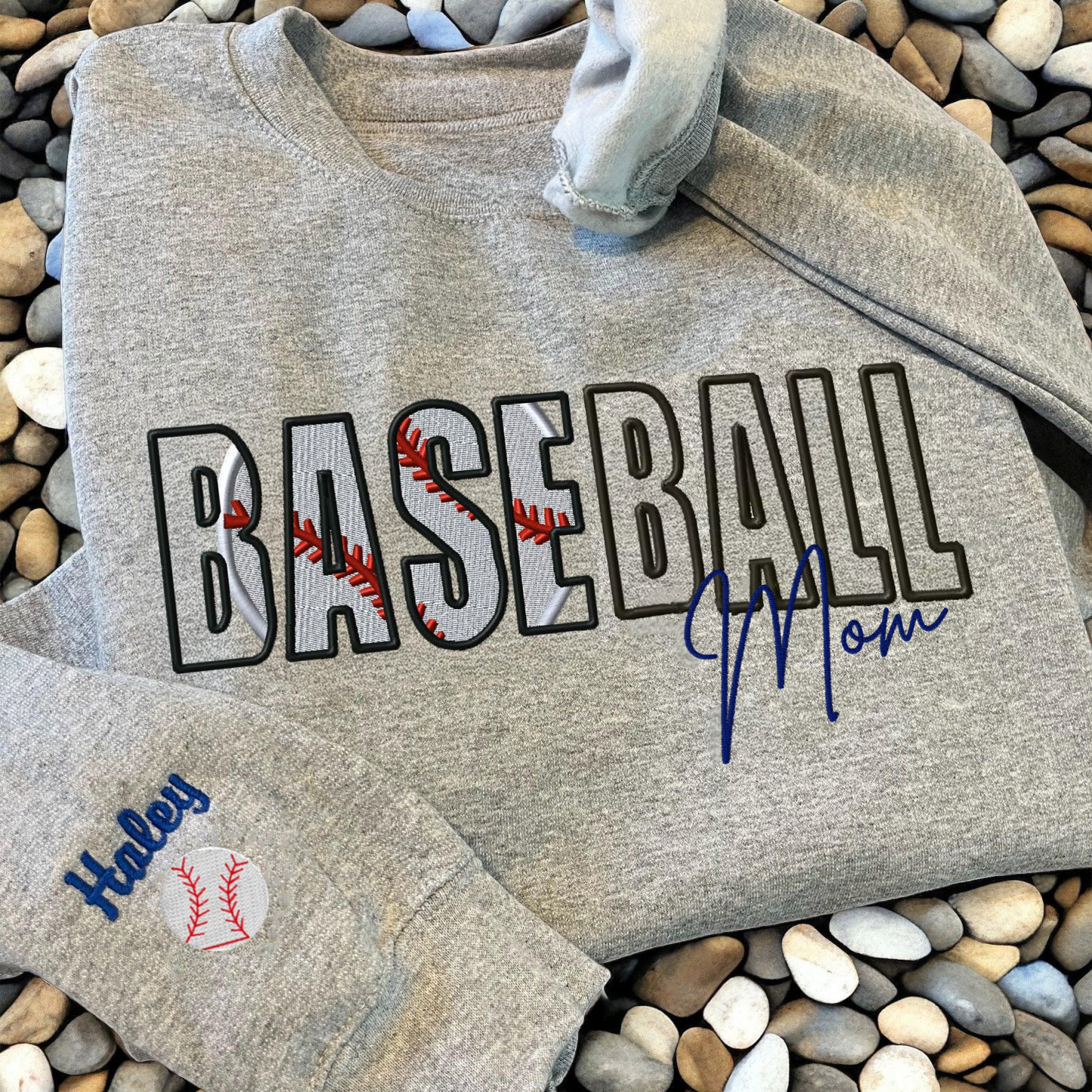 Custom Baseball Embroidered Mama/Mom/Nana Sweatshirt