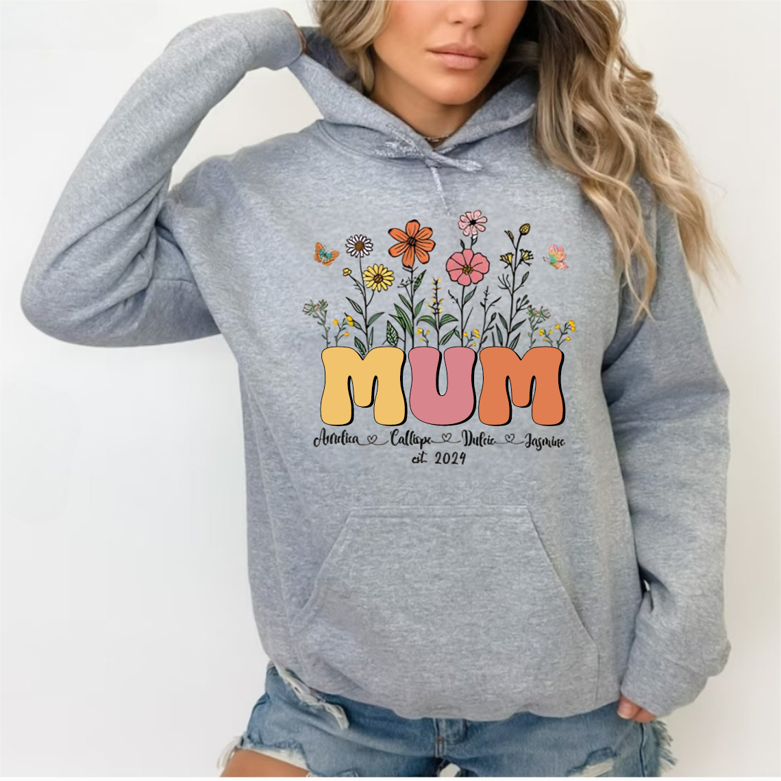 Custom Date Mom Flower Heat Transfer Sweatshirt With Name
