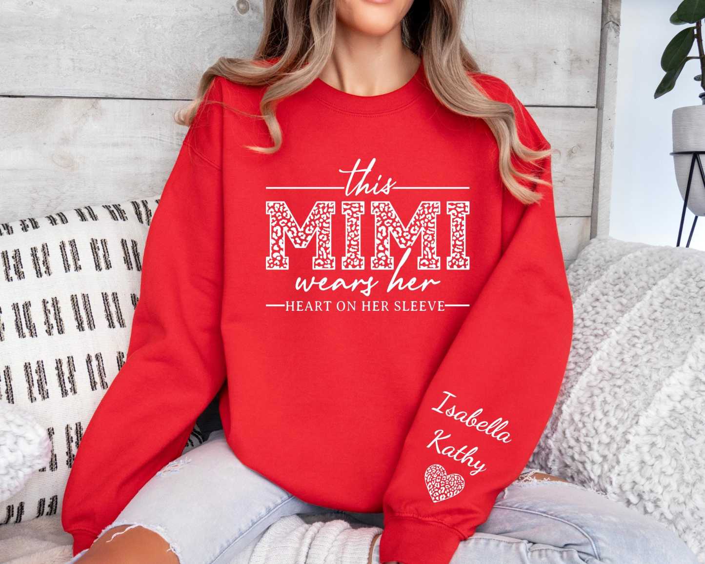 This Mimi Wears Her Heart On Her Sleeve-Custom Sweatshirt With Kids Name