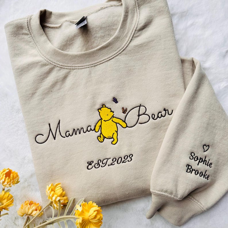 Custom Mothers Day Embroidered Mama Bear Sweatshirt with Names