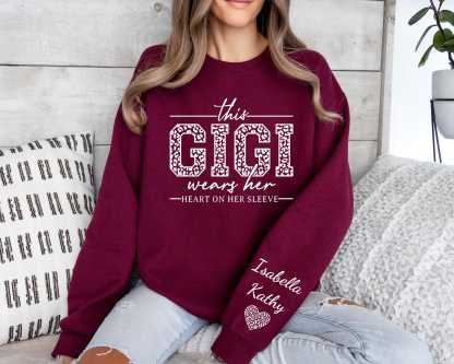 This Gigi Wears Her Heart On Her Sleeve-Custom Sweatshirt With Kids Name