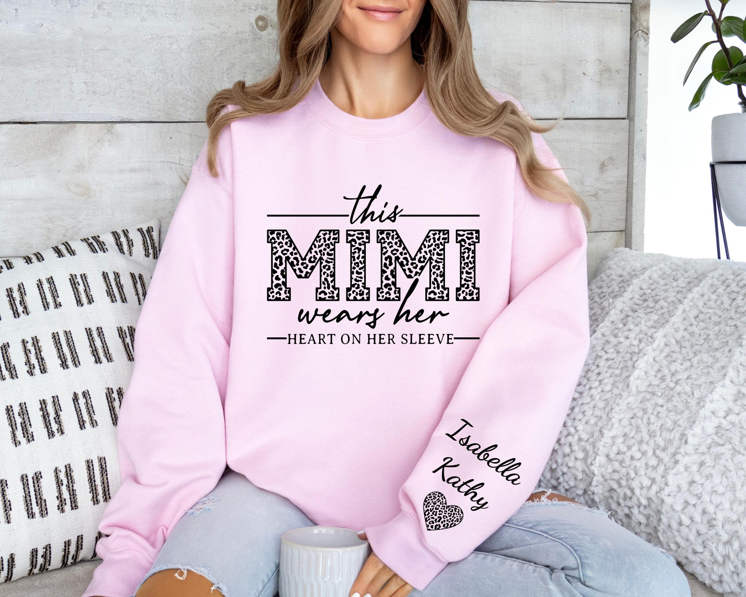 This Mimi Wears Her Heart On Her Sleeve-Custom Sweatshirt With Kids Name