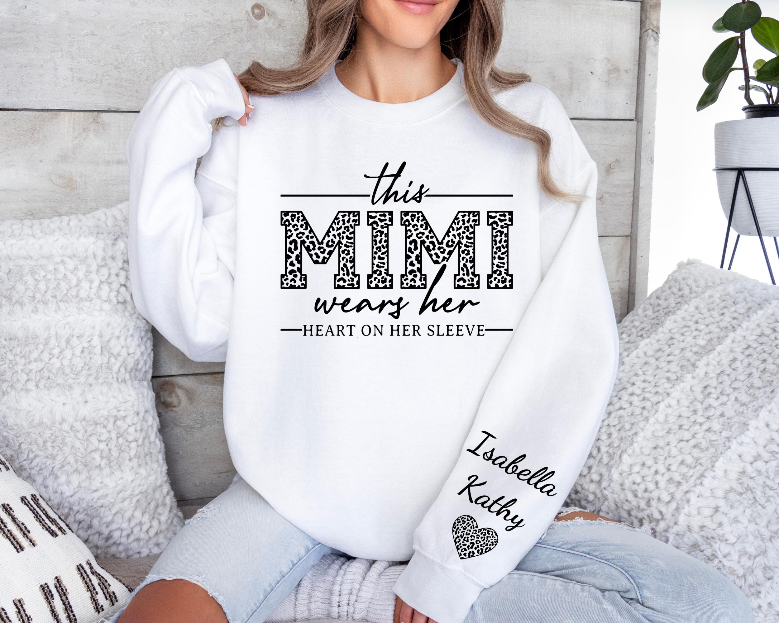 This Mimi Wears Her Heart On Her Sleeve-Custom Sweatshirt With Kids Name