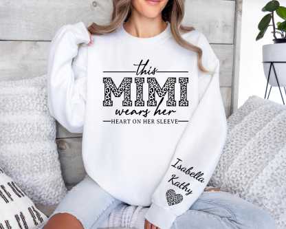 This Mimi Wears Her Heart On Her Sleeve-Custom Sweatshirt With Kids Name