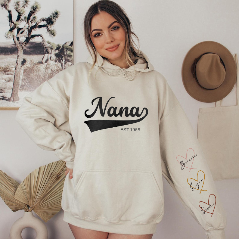 Custom Big MAMA With Kid's Name On Sleeve Sweatshirt