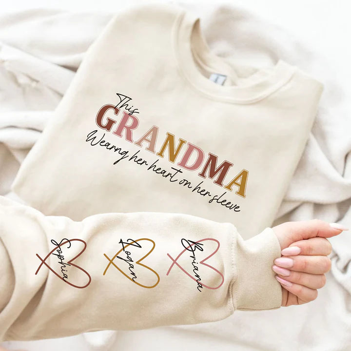 Personalized Wear Heart On Sleeve Mama Sweatshirt with Kid Names on Sleeves-Mother's Day Sale