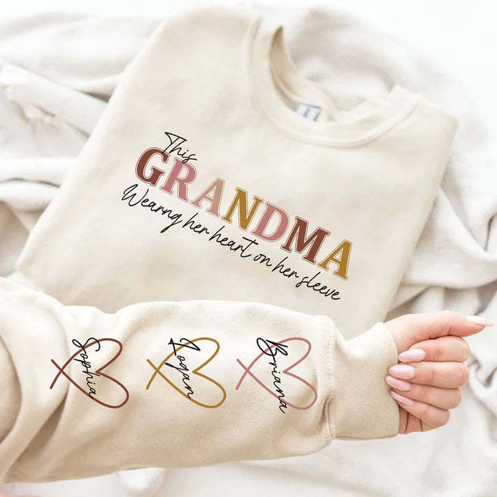 Personalized Wear Heart On Sleeve Mama Sweatshirt with Kid Names on Sleeves-Mother's Day Sale