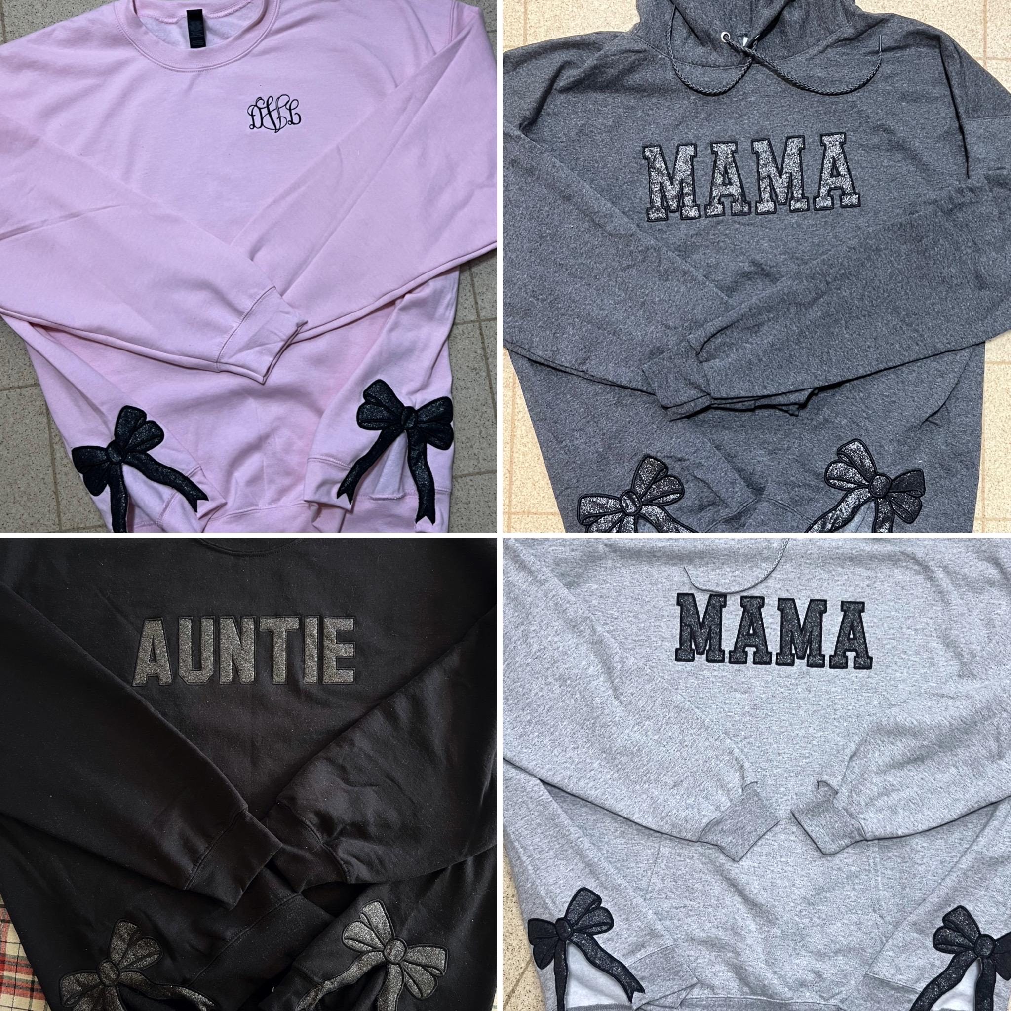 Custom Glitter Embroidered Bow Mom Sweatshirt Viral Side Bow Sweatshirt Personalized Mother's Day Gift