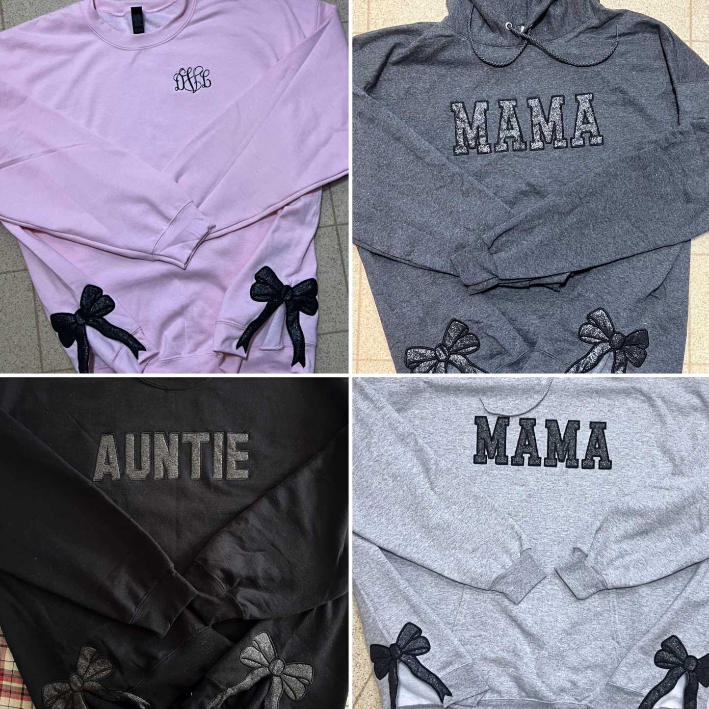Custom Glitter Embroidered Bow Mom Sweatshirt Viral Side Bow Sweatshirt Personalized Mother's Day Gift