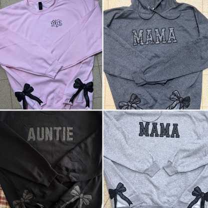 Custom Glitter Embroidered Bow Mom Sweatshirt Viral Side Bow Sweatshirt Personalized Mother's Day Gift
