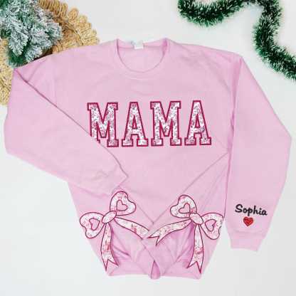 Custom Toile De Jouy Coquette Bow Sweatshirt Trendy Side Slit Bow Sweatshirt Personalized Mama Sweatshirt Mama Gifts