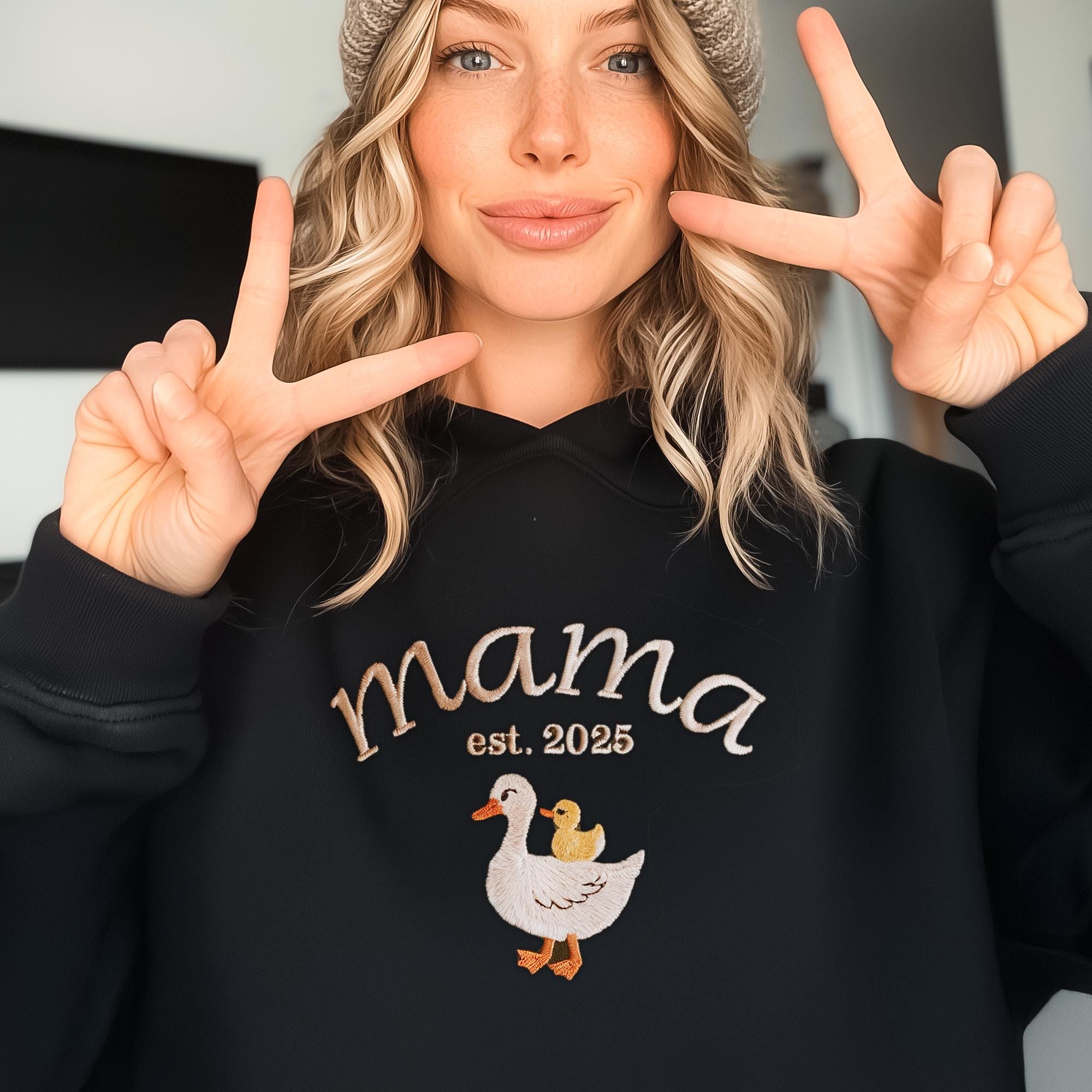  Custom Mama Duck Sweatshirt Mama Duck With Duckling Sweater Varsity Mama Personalized Name Crewneck Mama Est Year Crewneck