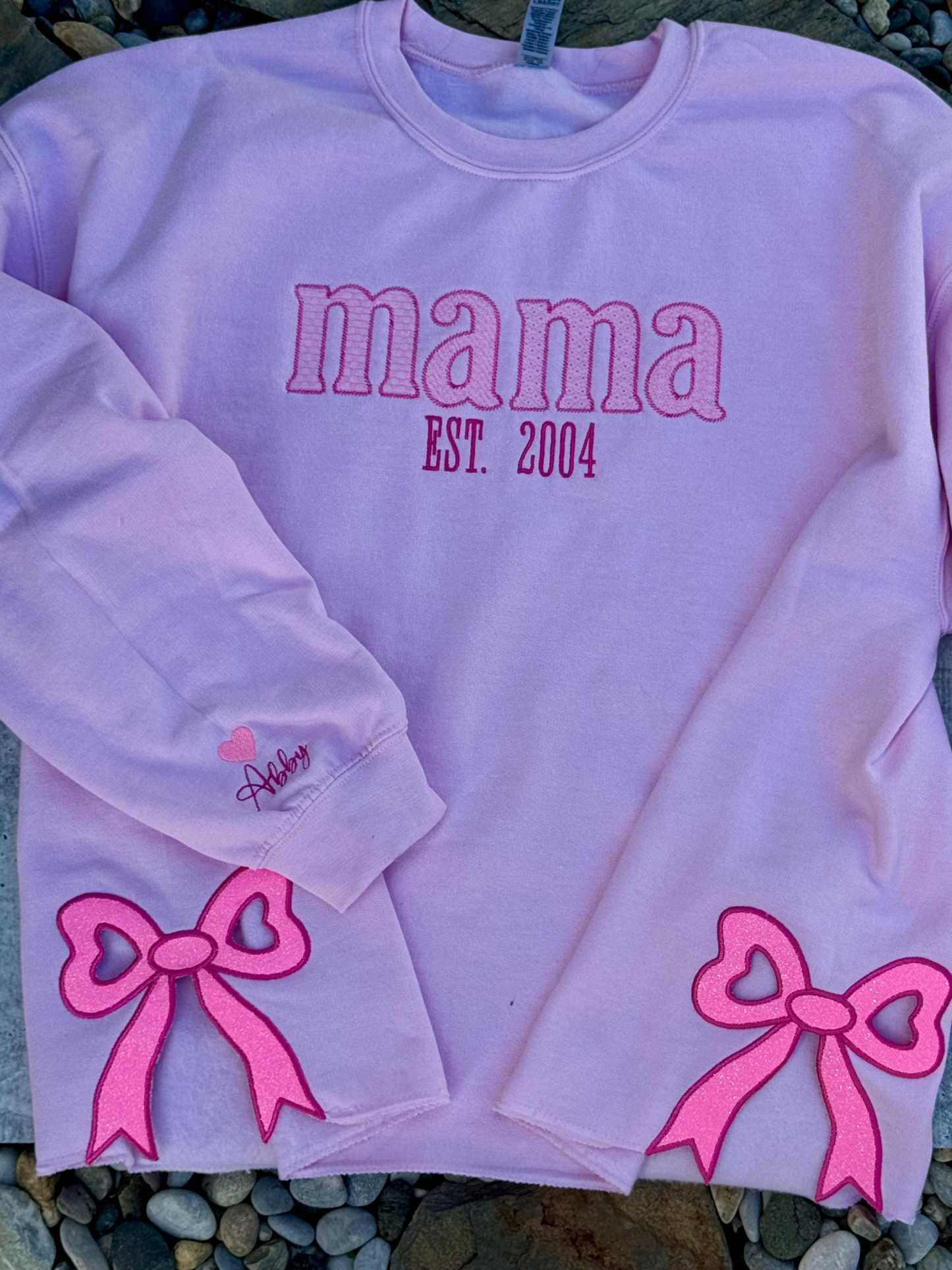 Custom Embroidered Side Bow Mama Sweatshirt, Coquette Side Bow Shirt, Personalized Gift
