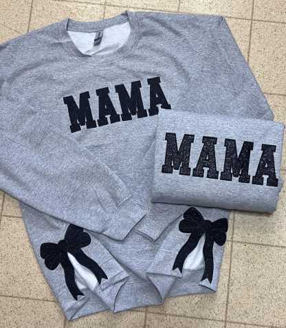 Custom Glitter Embroidered Bow Mom Sweatshirt Viral Side Bow Sweatshirt Personalized Mother's Day Gift