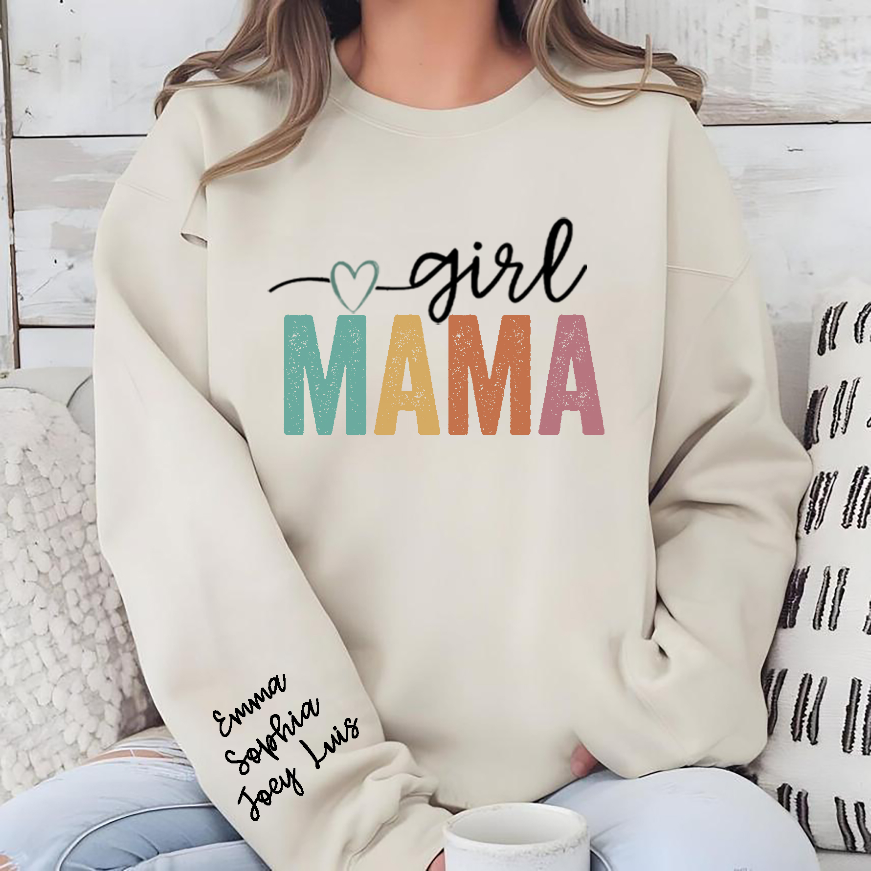Custom Mama Boy/Girl Sweatshirt With Kids Names For Mother's Day