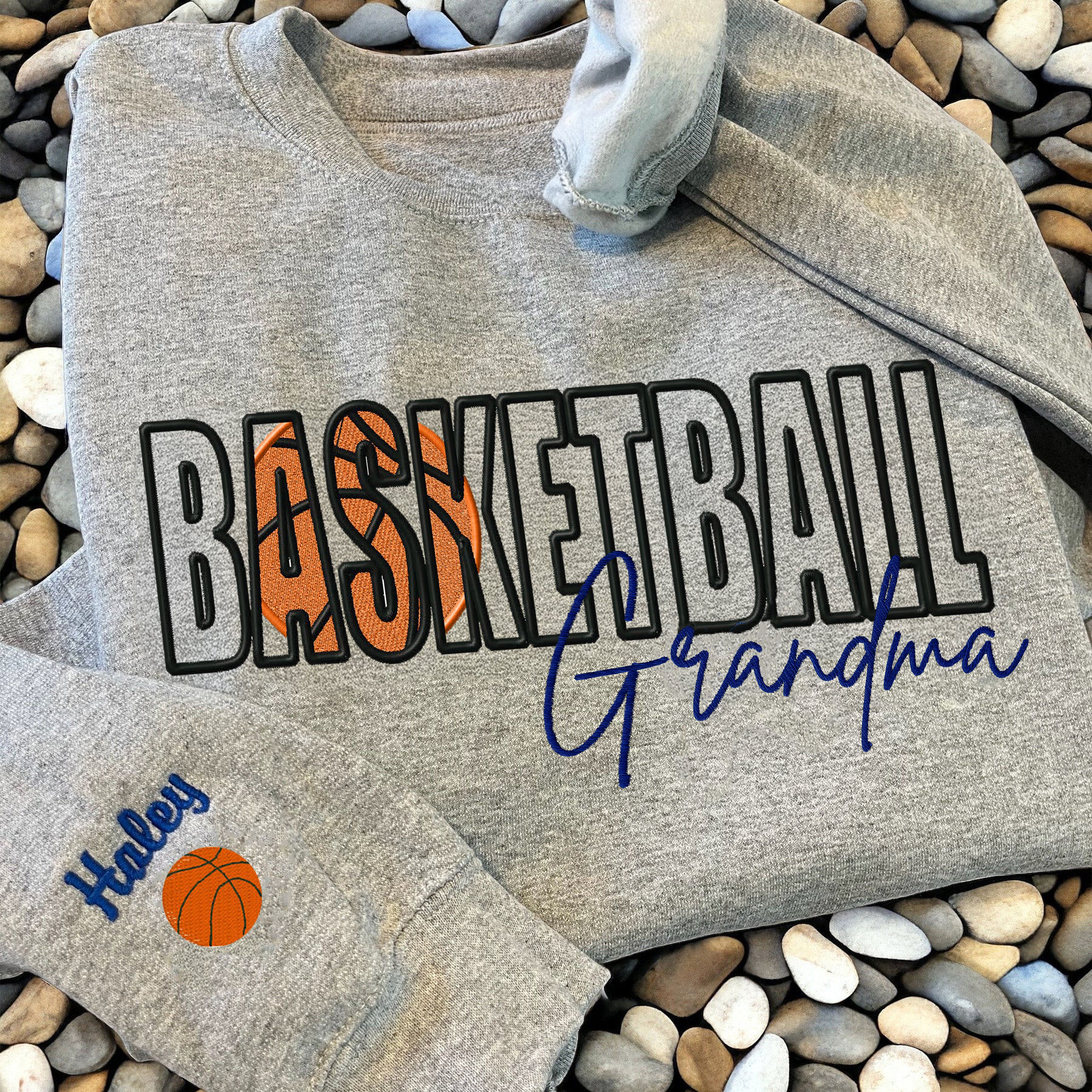 Custom Basketball Embroidered Mama/Mom/Nana Sweatshirt