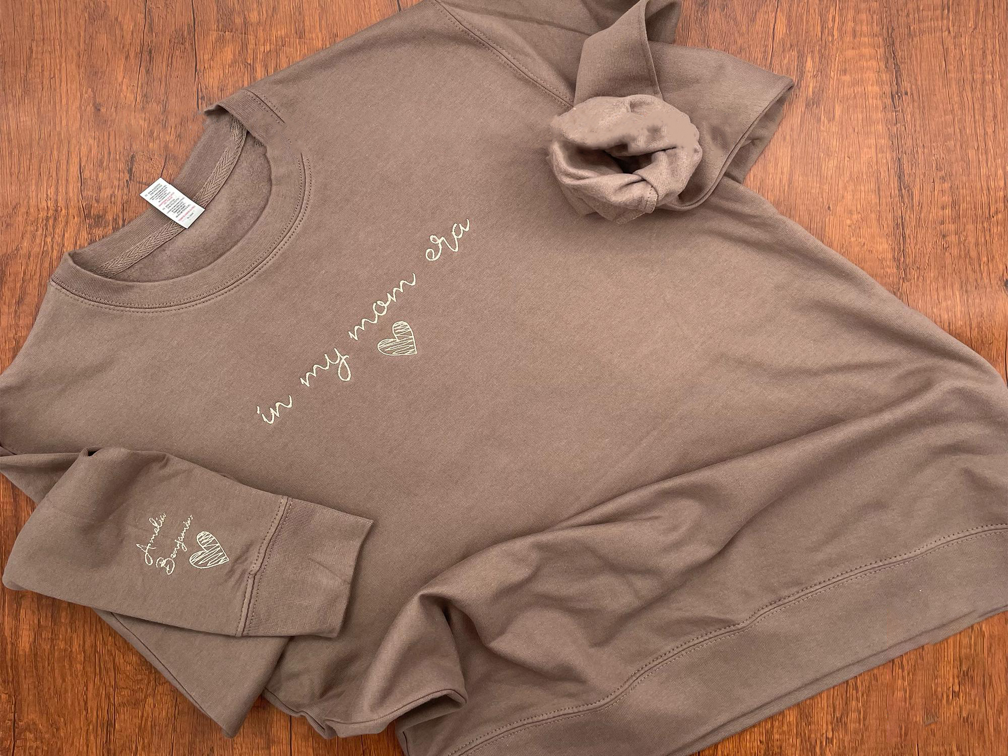 Embroidered In My Mom Era Custom Sweatshirt with Kids names on sleeve Personalized