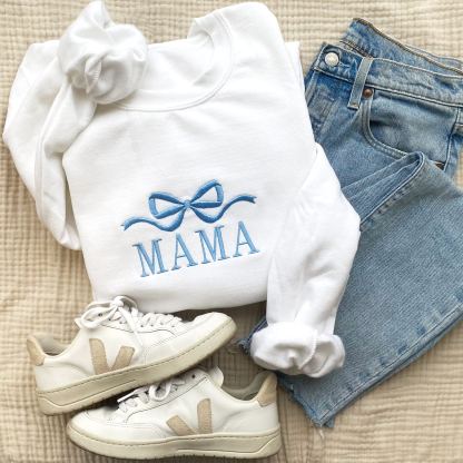 Cute and Trendy Mama Bow Embroidered Gemma Crewneck Sweatshirt MAMA Sweatshirt Mother's Day Gift Idea