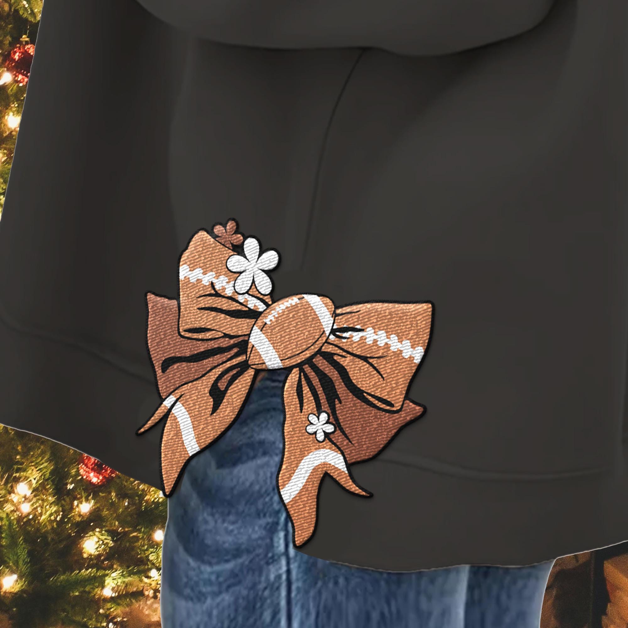Custom Embroidered Cute Coquette Bow Football Mom Sweatshirt, Sport Mom Sweater, Gift For Football Fan, Personalized Gift
