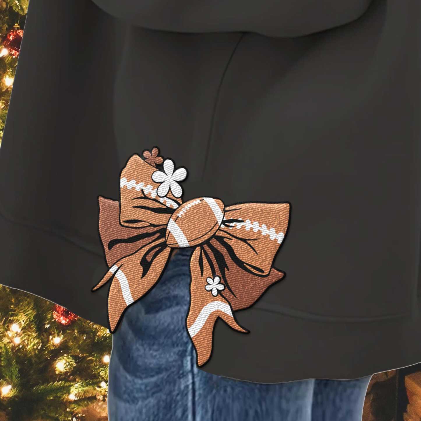 Custom Embroidered Cute Coquette Bow Football Mom Sweatshirt, Sport Mom Sweater, Gift For Football Fan, Personalized Gift