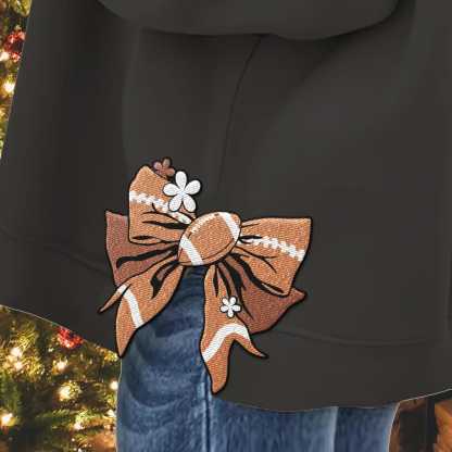Custom Embroidered Cute Coquette Bow Football Mom Sweatshirt, Sport Mom Sweater, Gift For Football Fan, Personalized Gift