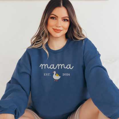 Custom Mama Duck Sweatshirt Mama Est Year Crewneck Mother‘Day