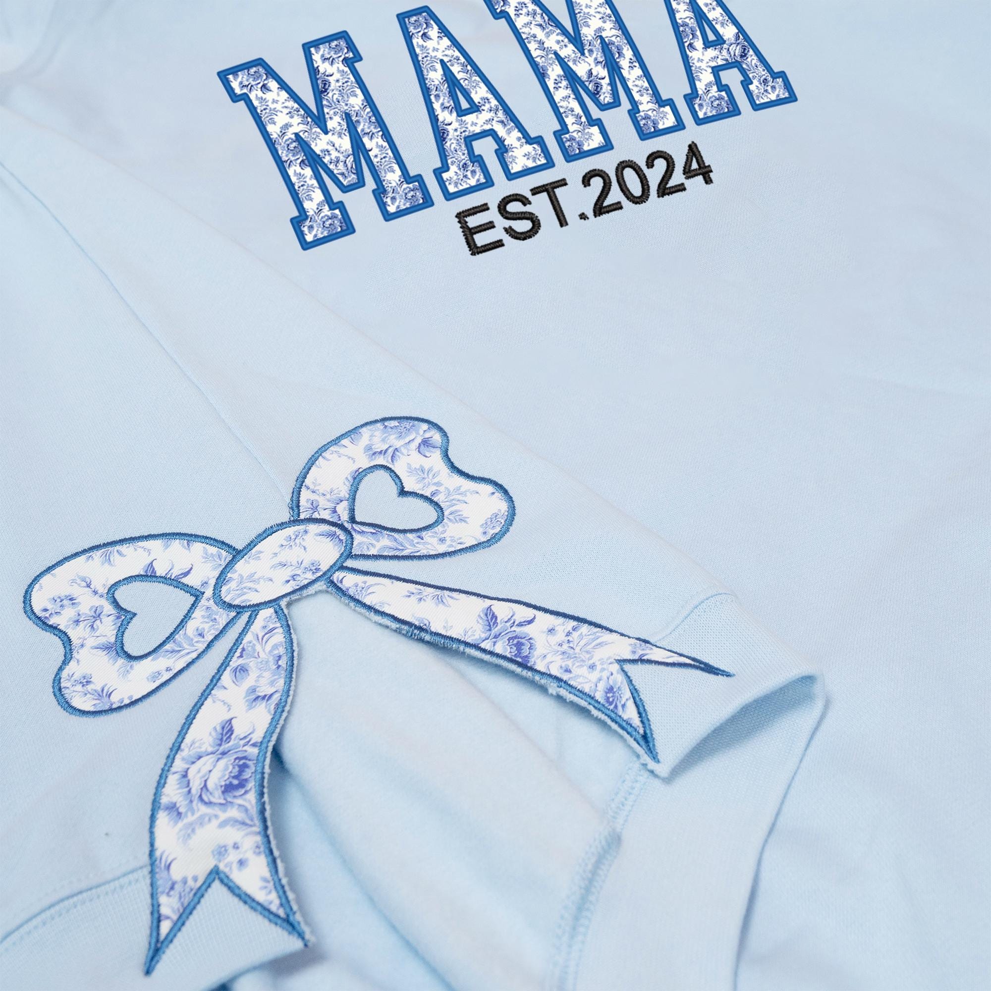 Custom Cute and Trendy Mama Side Bow Embroidered Gemma Crewneck Sweatshirt Mother's Day Gift