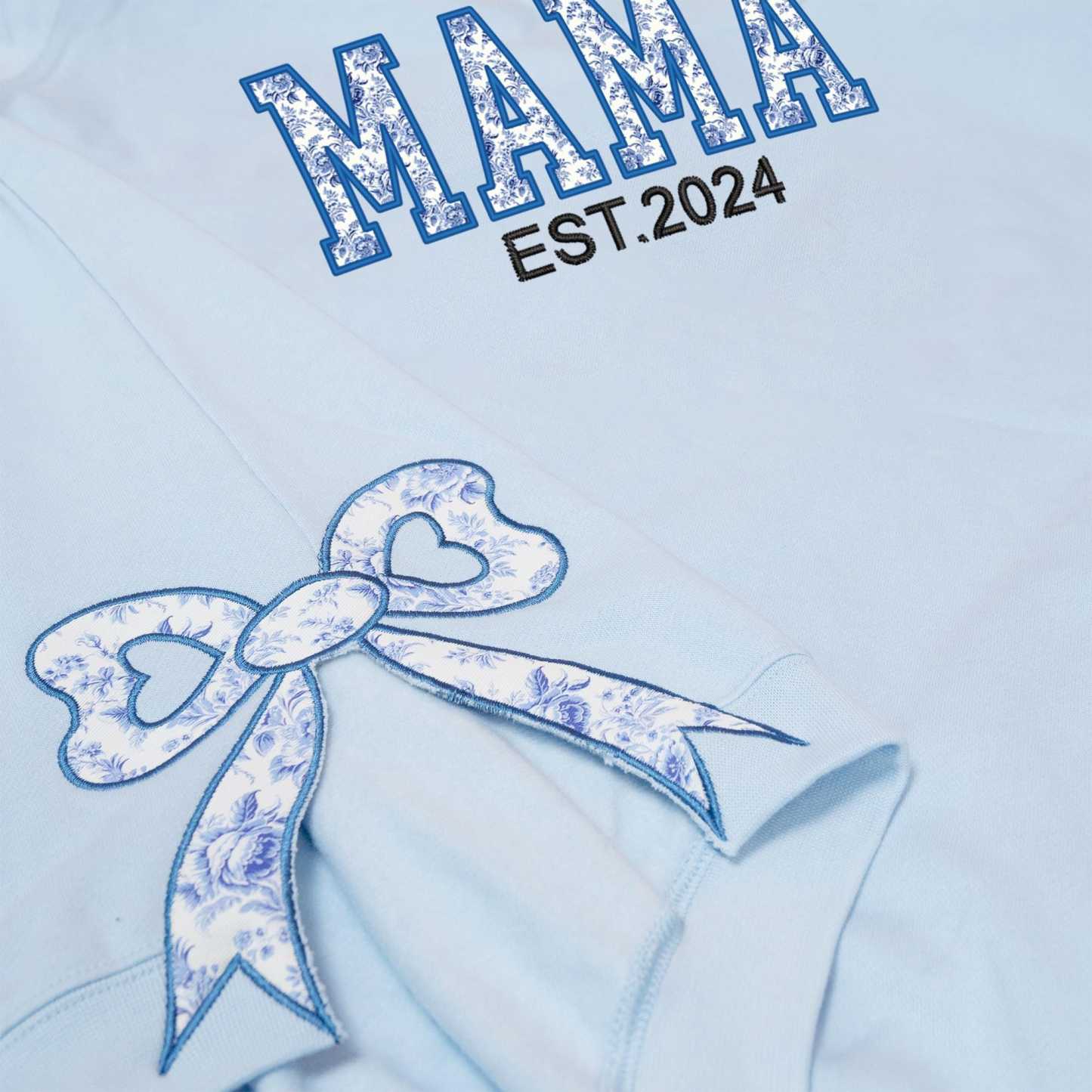 Custom Cute and Trendy Mama Side Bow Embroidered Gemma Crewneck Sweatshirt Mother's Day Gift