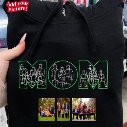 Personalized Embroidered "MOM" Photo Portrait Hoodie Sweatshirt