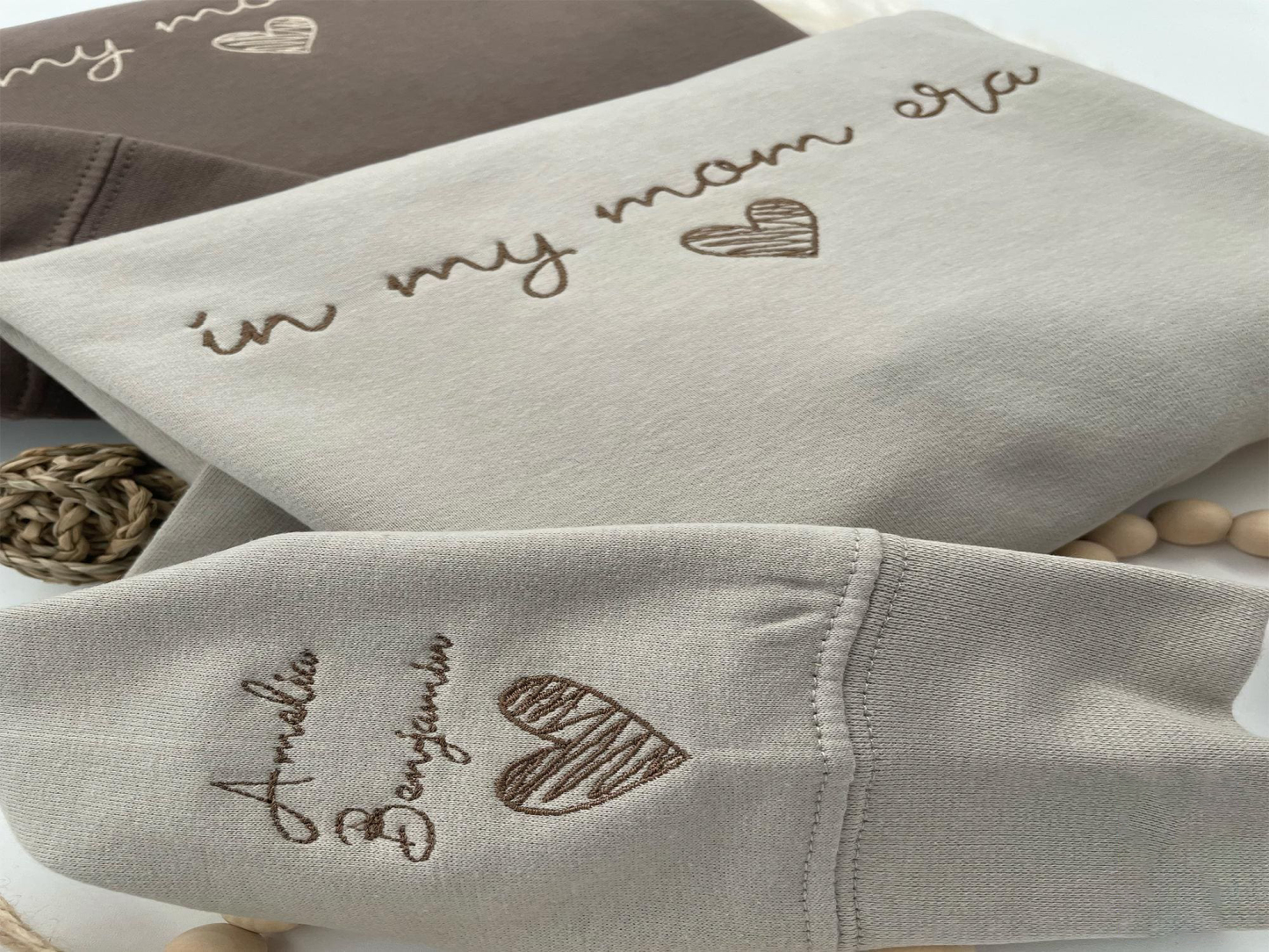 Embroidered In My Mom Era Custom Sweatshirt with Kids names on sleeve Personalized